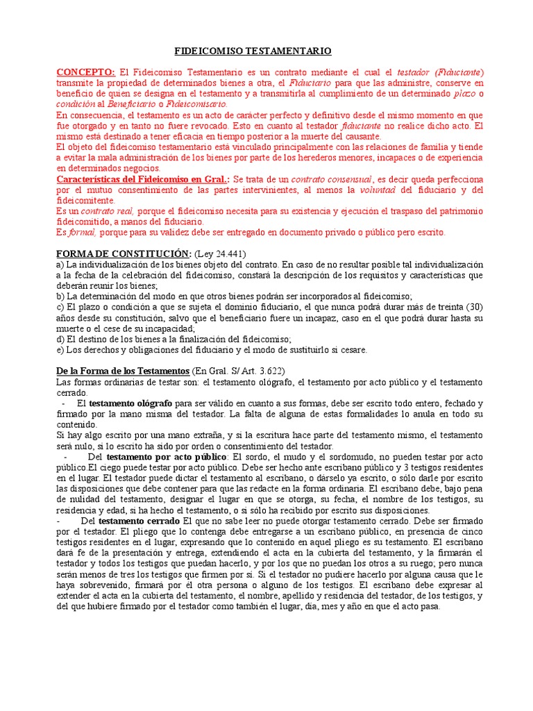 TP Fideicomiso Testamentario | PDF | Ley de fideicomiso | Voluntad y  testamento