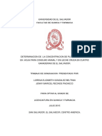 Determinación de La Concentración de Plomo y Arsenico en Agua para Consumo Animal y en Leche Cruda