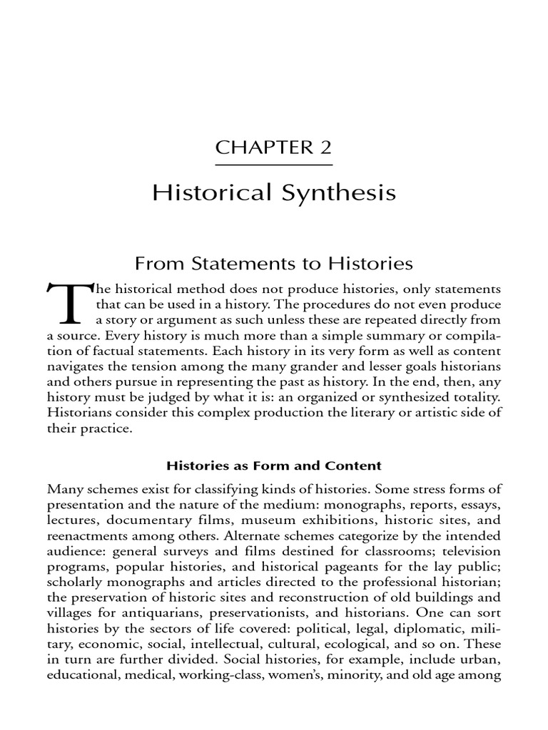 Historical Synthesis Histories As Form and Content PDF Narrative