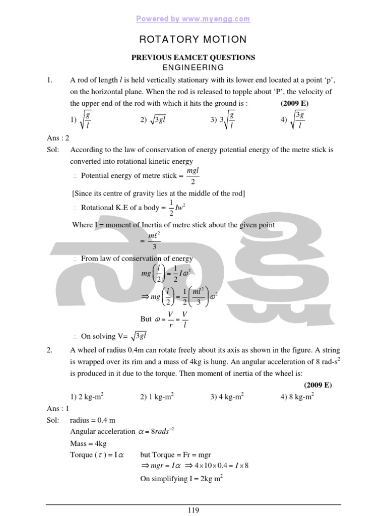 Rotatory Motion: Previous Eamcet Questions | PDF | Rotation Around A ...