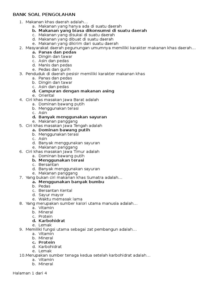 Soal Prakarya Tentang Pengolahan Makanan Kita