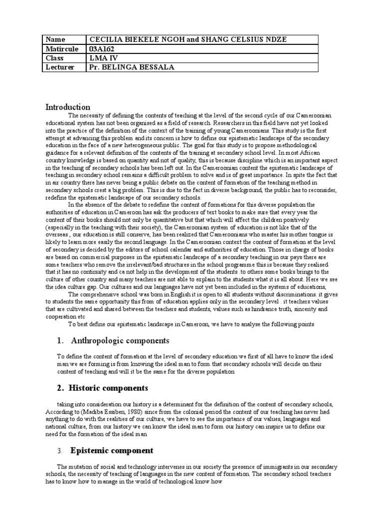 Cameroon Education Pdf Pedagogy Teachers