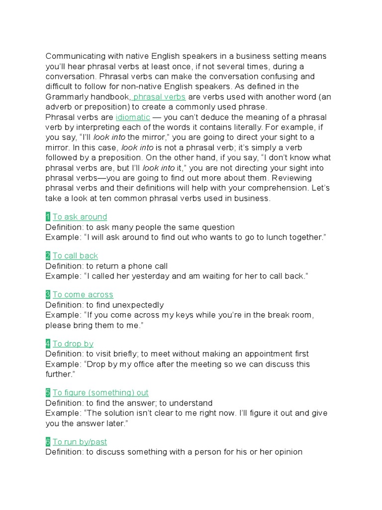 10 Phrasal Verbs That Are Useful For Business | PDF | Phrase | Linguistics