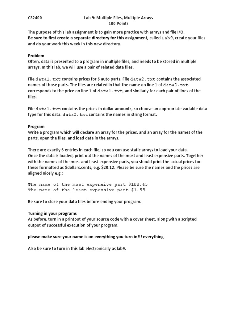 Lab9 Multiple Files Arrays | PDF | Teaching Methods & Materials | Computers