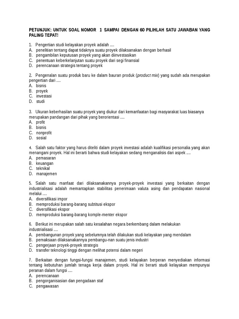 Soal Study Kelayakan Bisnis