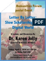 Talk by Prof. Jolly - April 1, 2016