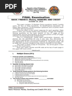 FINAL Examination: Basic Finance: Money, Banking and Credit