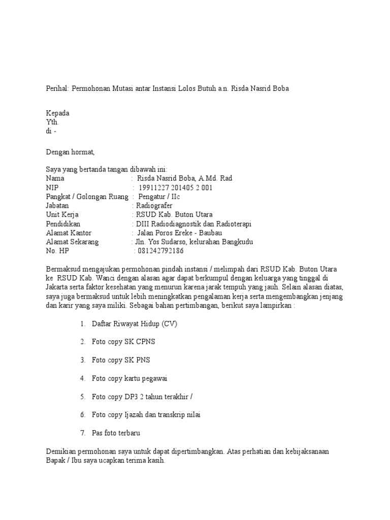 Contoh Surat Lolos Butuh