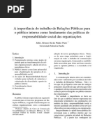 A importância do Relações Públicas para o Público Interno como fundamentos das políticas de responsabilidade social das organizações