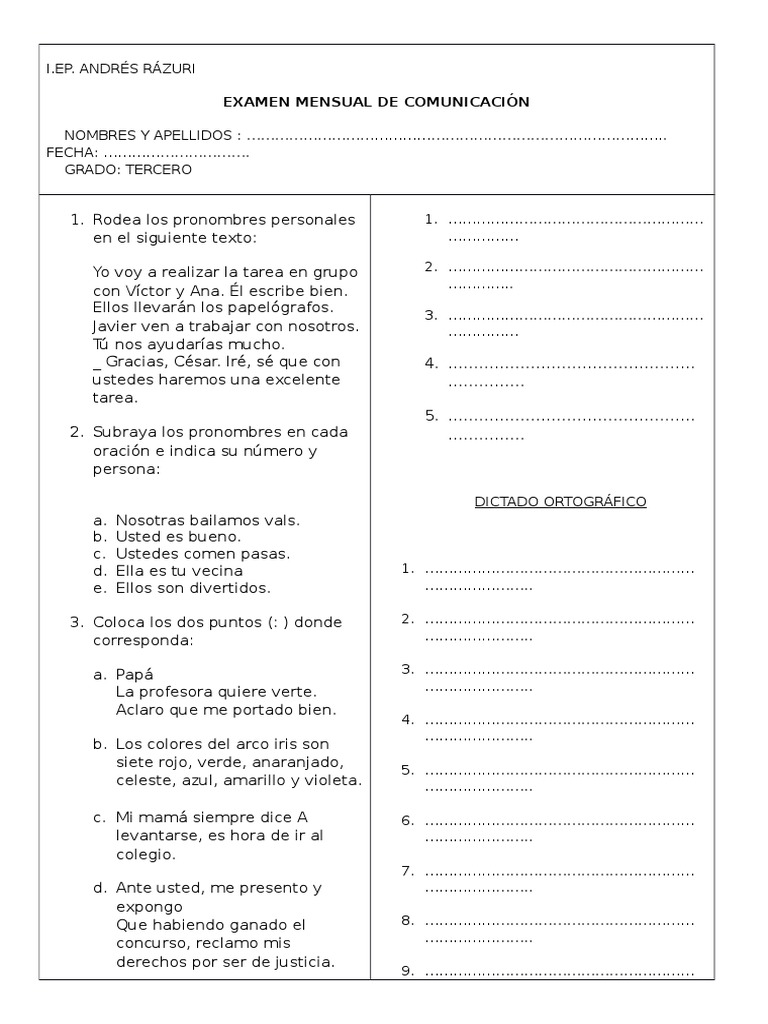 Examen Mensual de Comunicac - 2015 Octubre | PDF | Eclipse | Verbo