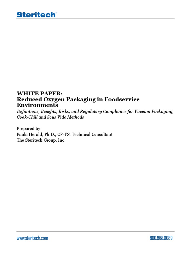 Steritech White Paper - Reduced Oxygen Packaging | PDF | Foodborne ...