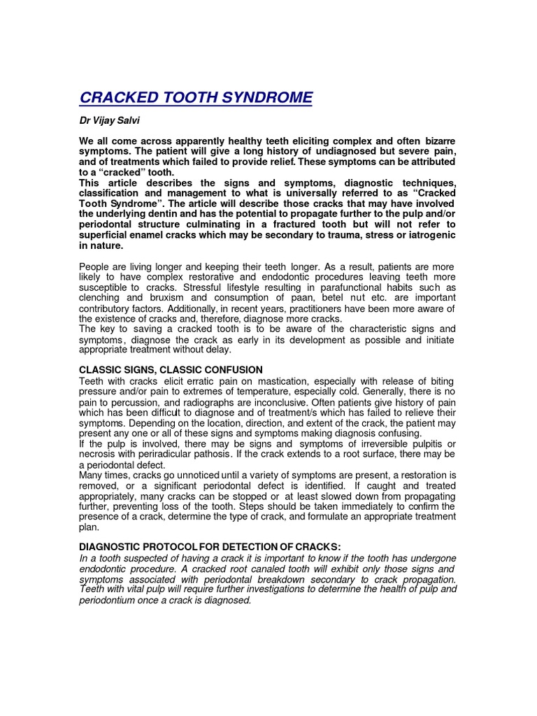 Cracked Tooth Syndrom | PDF | Human Tooth | Mouth