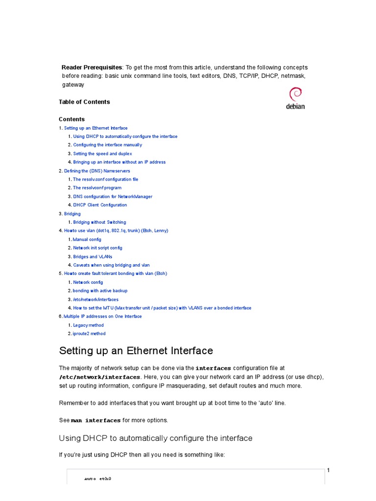 Debian Network Configuration Guide | PDF | Domain Name System | Ip Address