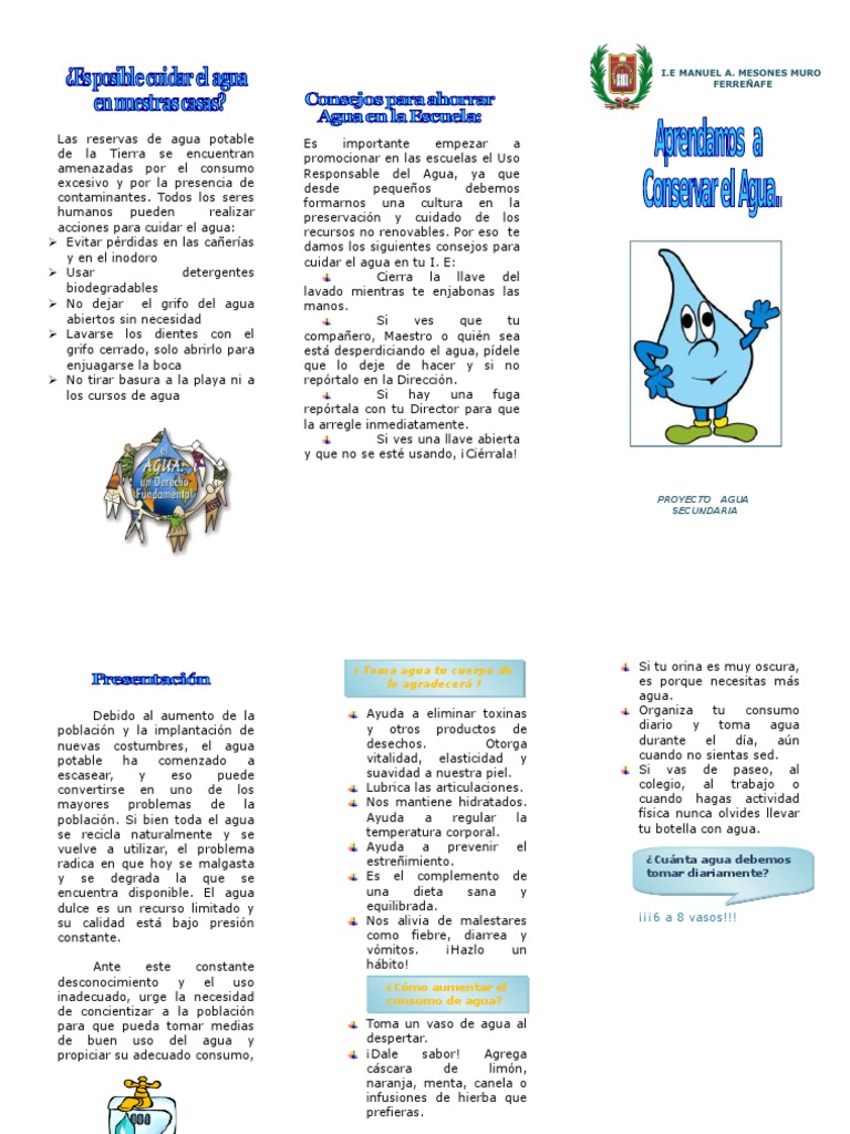 Tríptico sobre el Cuidado del Agua | PDF | Agua | Residuos