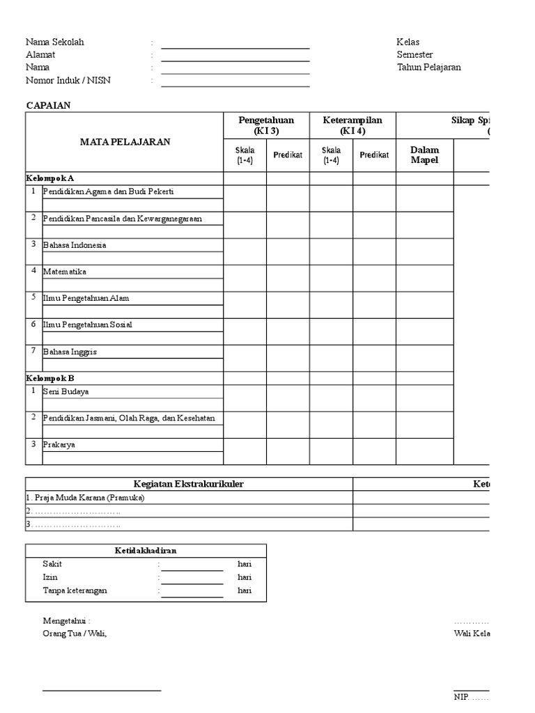 Format Rapor K13 | PDF