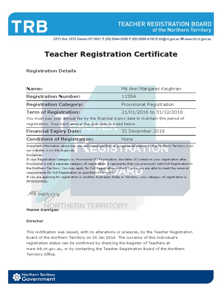 NT Teacher Registration | PDF