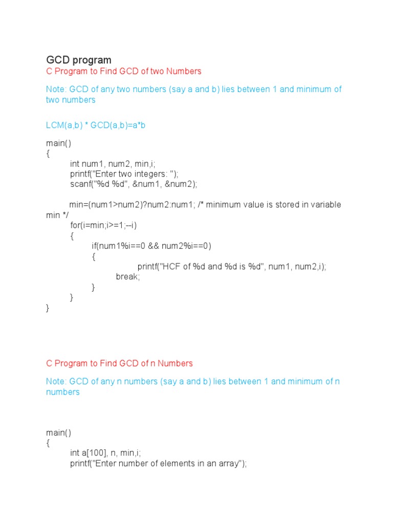 GCD Program: C Program To Find GCD of Two Numbers | PDF | Array Data ...