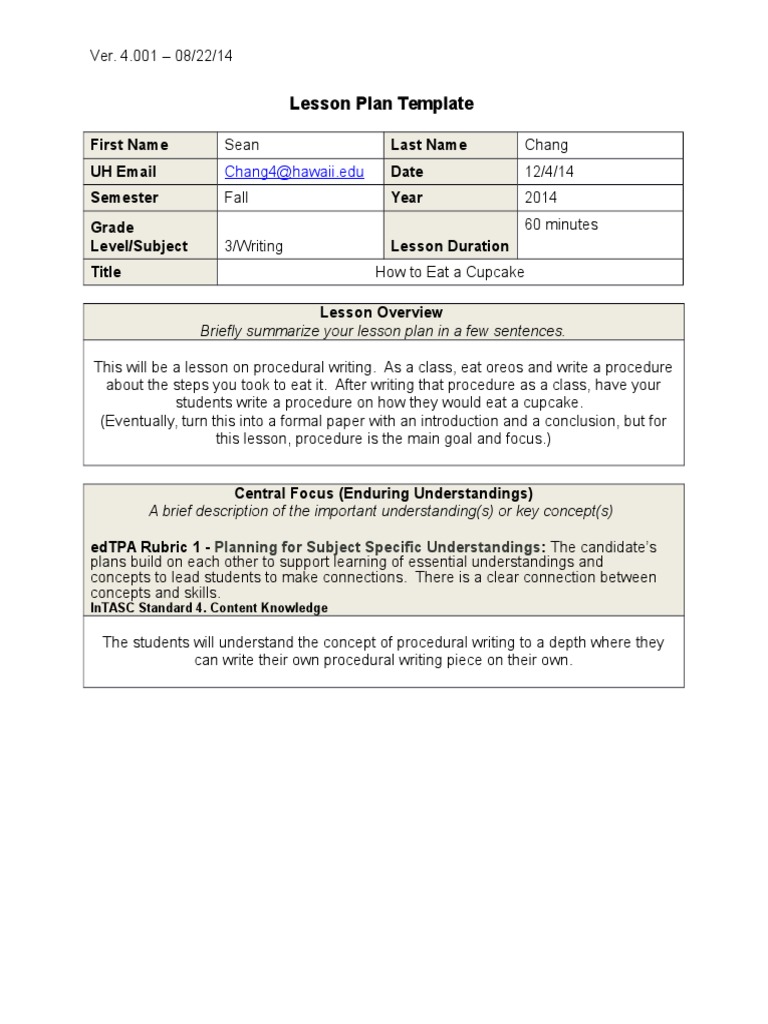 Procedural Writing Lesson Plan | PDF | Rubric (Academic) | Learning