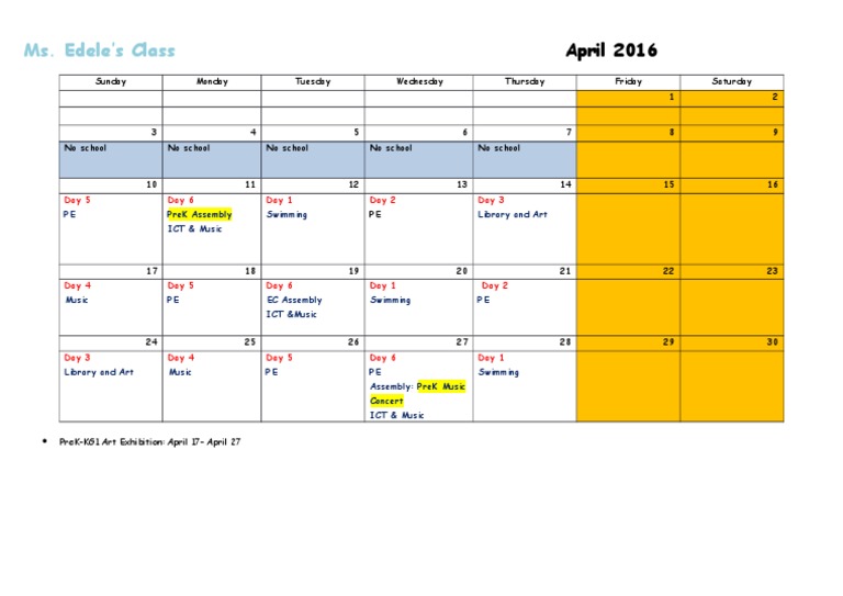 April 2016 Class Schedule Overview | PDF
