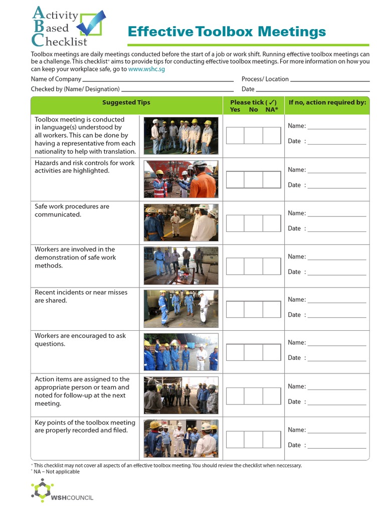 ABC Checklist Effective Toolbox Meetings English