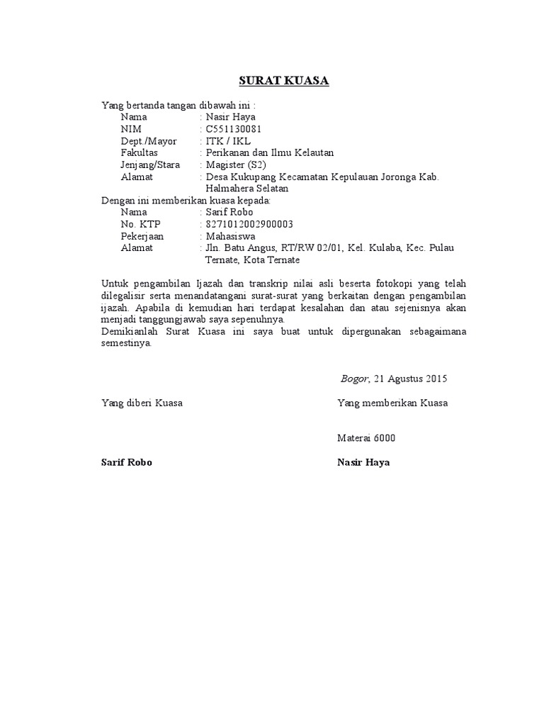Surat Kuasa Pengambilan Ijazah