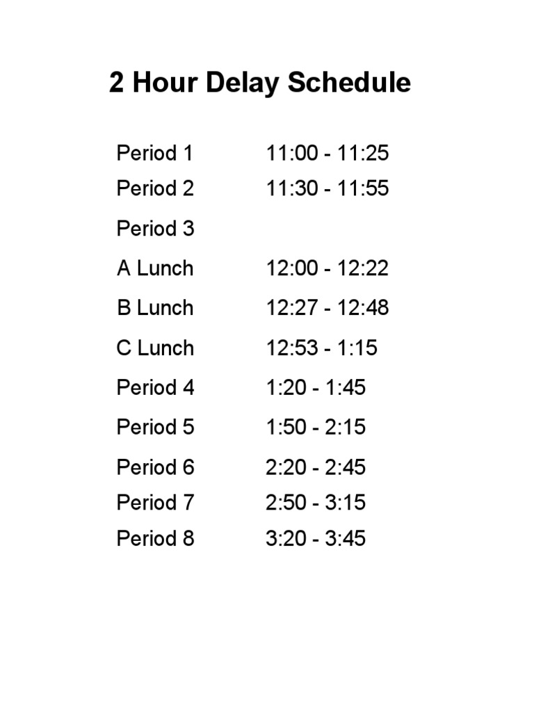 2 Hour Delay Class Schedule | PDF