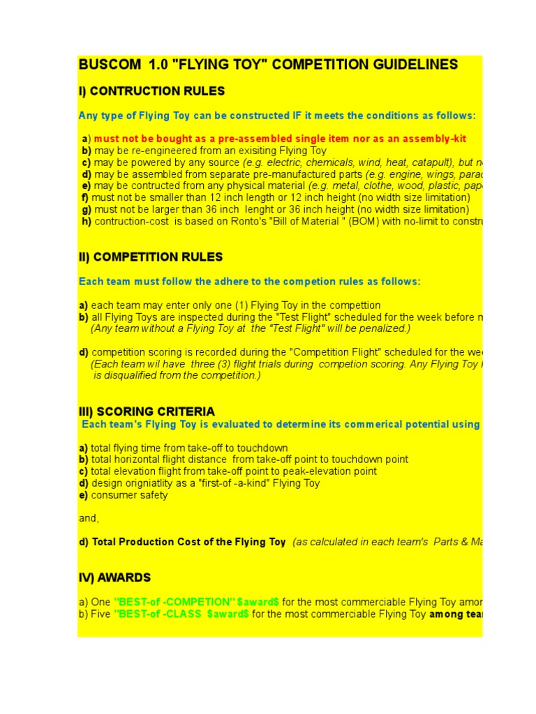 Flying Toy Competition Guidelines | PDF | Screw | Manufactured Goods