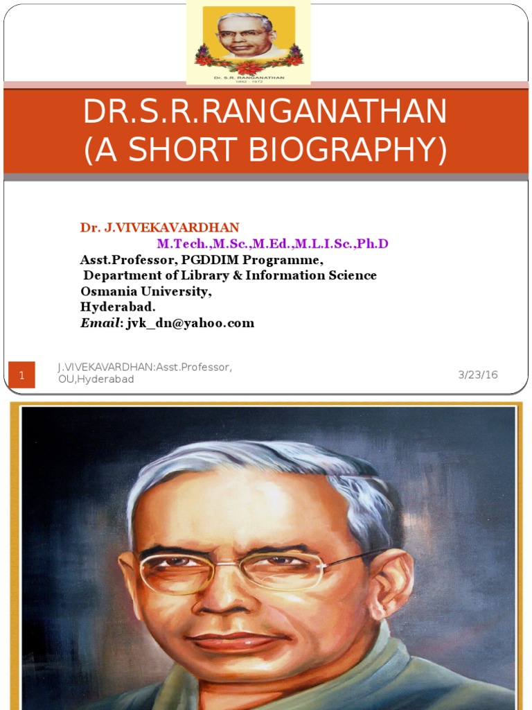 Biography of S.R. Ranganathan | PDF | Library Science | Academia