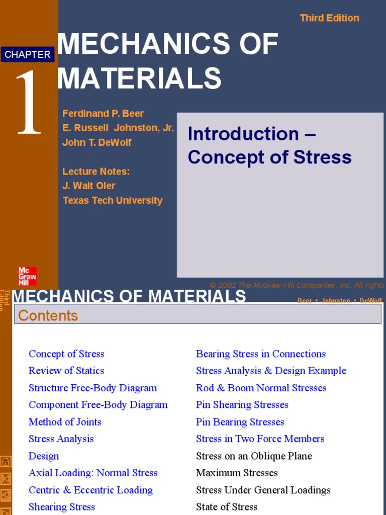 Mechanics of Materials: Introduction - Concept of Stress | PDF | Stress ...