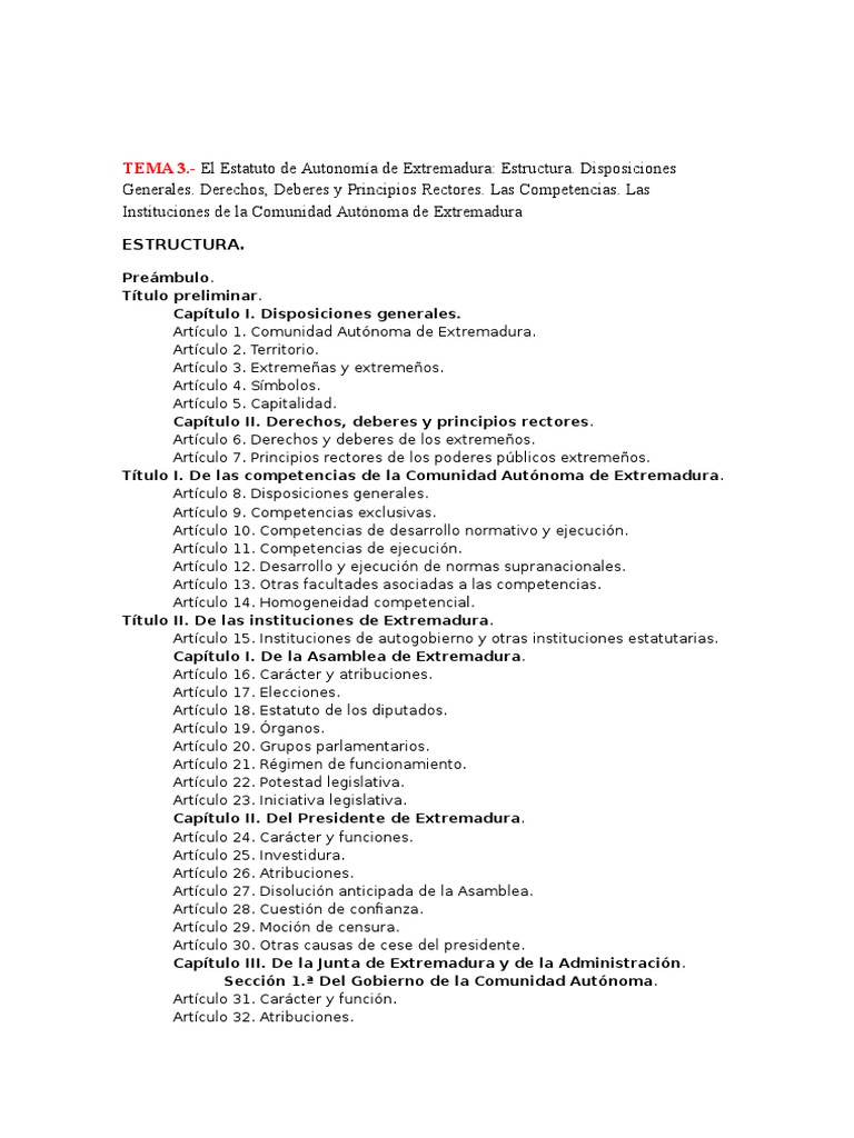 Tema Estatuto Autonomía de Extremadura