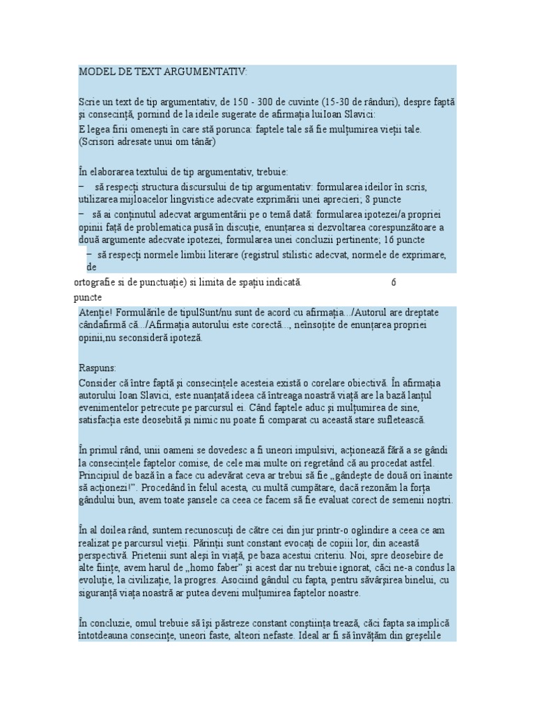 Model de Text Argumentativ | PDF