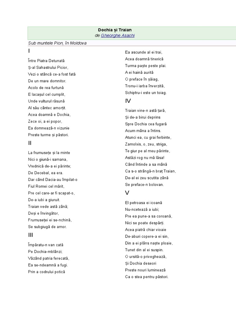 Dochia Și Traian Gheorghe Asachi | PDF