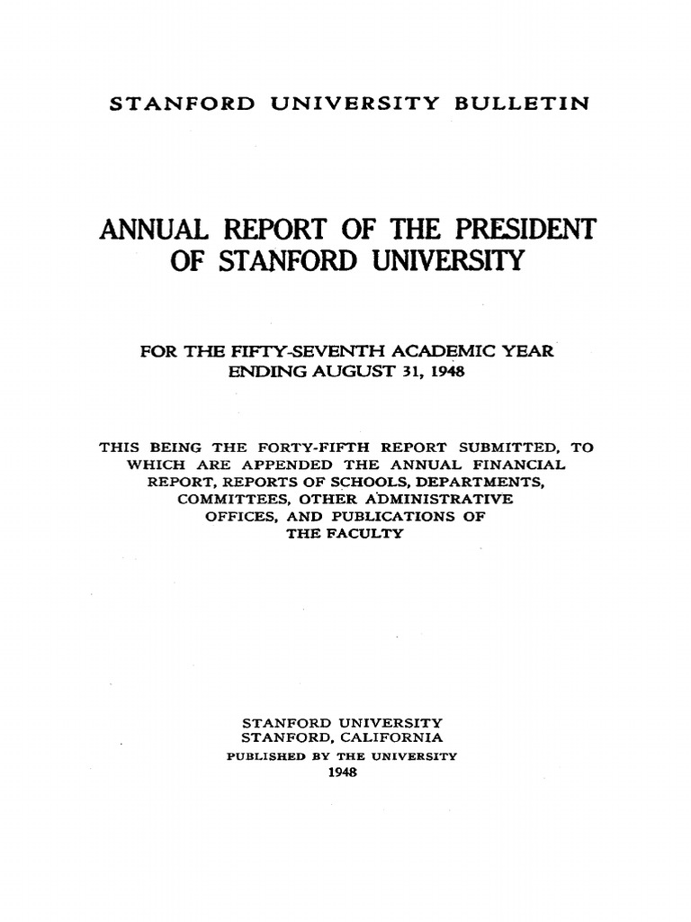 Annual Report of The President of Stanford University, PDF, Stanford  University