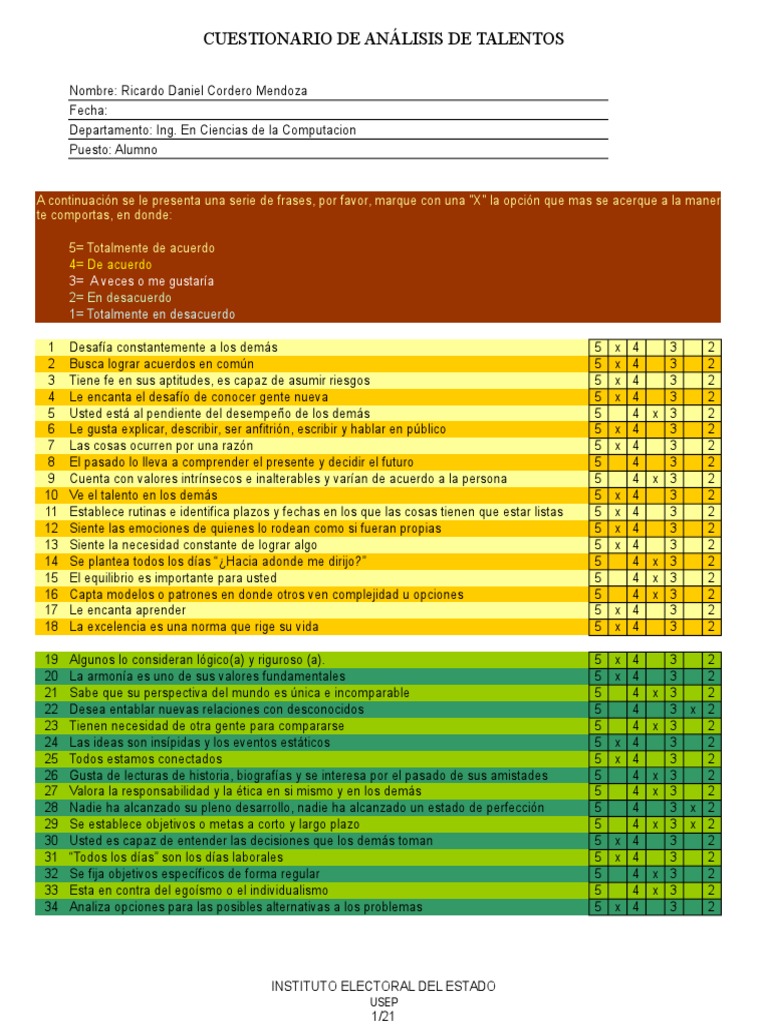 Cuestionario de Talentos USEP | PDF | Toma de decisiones | Aprendizaje