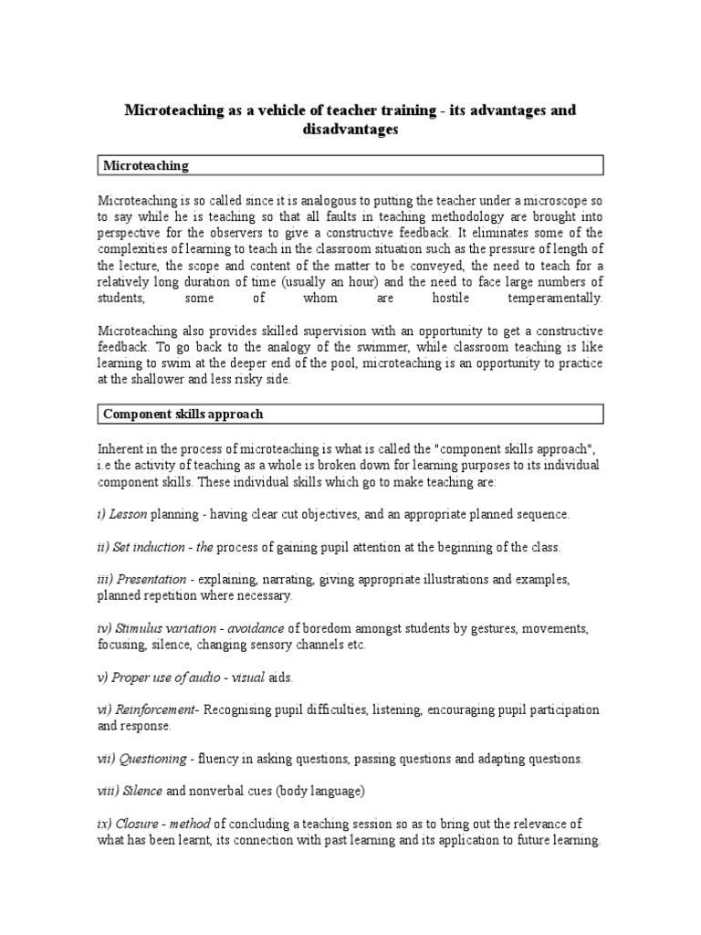 2microteaching Advantages and Disadvantages | PDF | Teachers | Learning