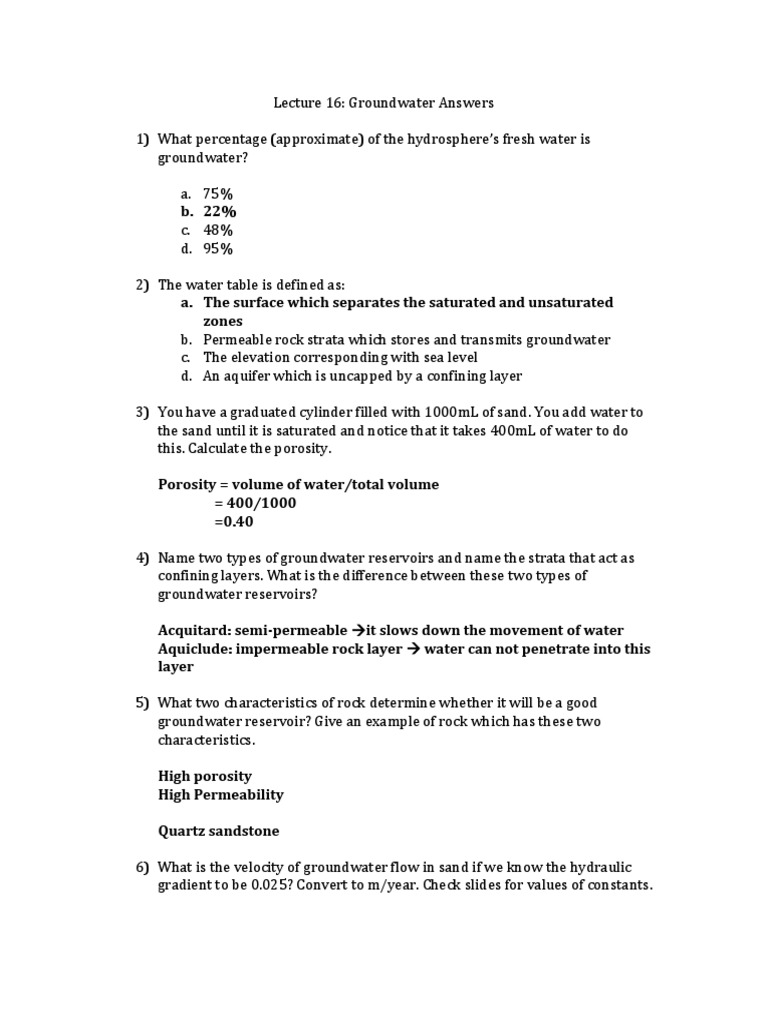 groundwater questions and answers