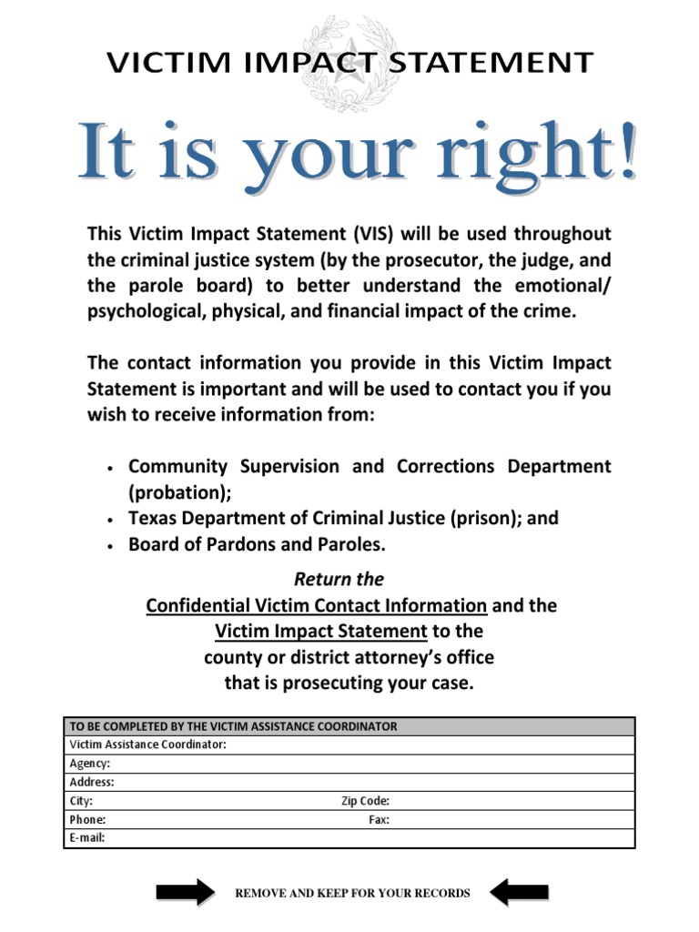 Victim Impact Statement Packet Texas | PDF | Victimology | Hiv/Aids