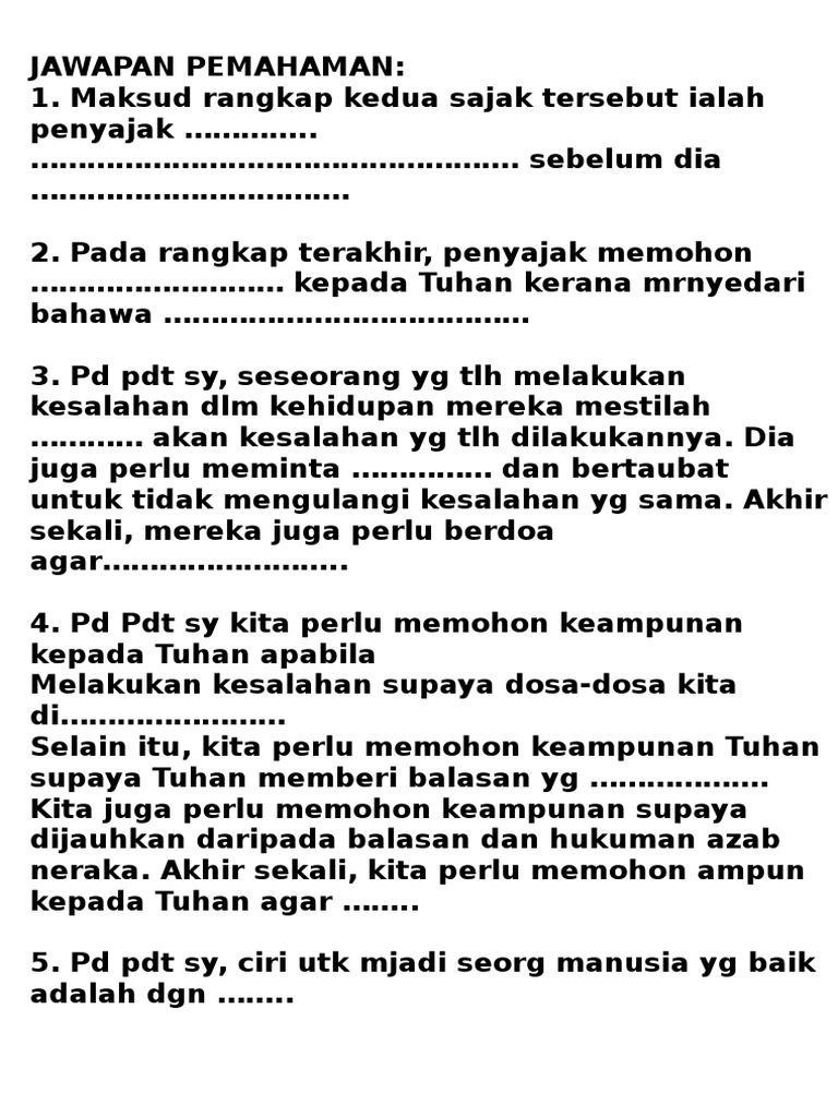 Jawapan Pemahaman Sejadah Rindu | PDF