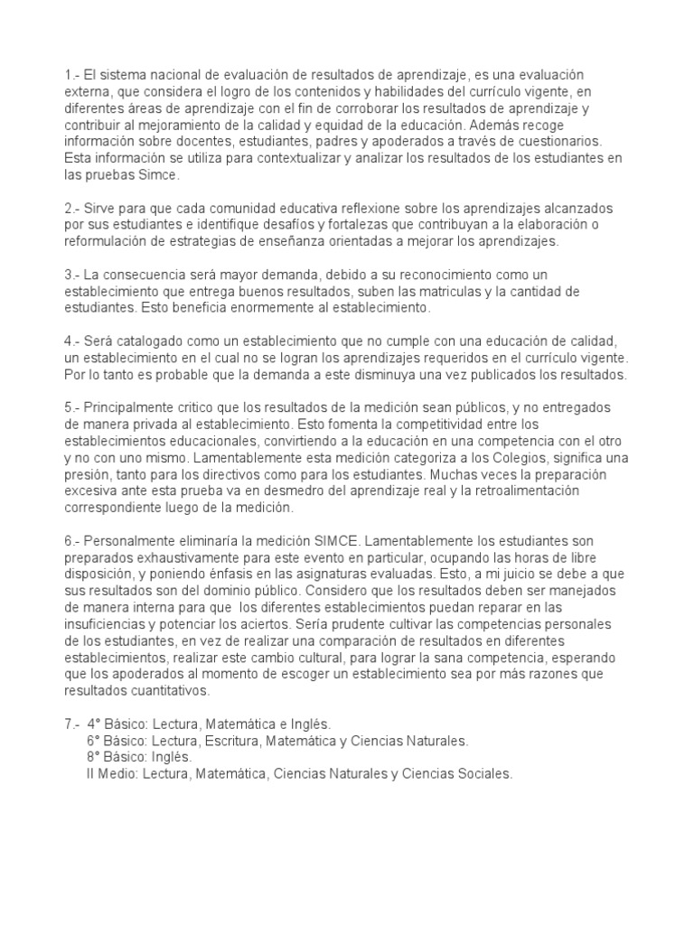Cuestionario Simce | PDF | Evaluación | Aprendizaje