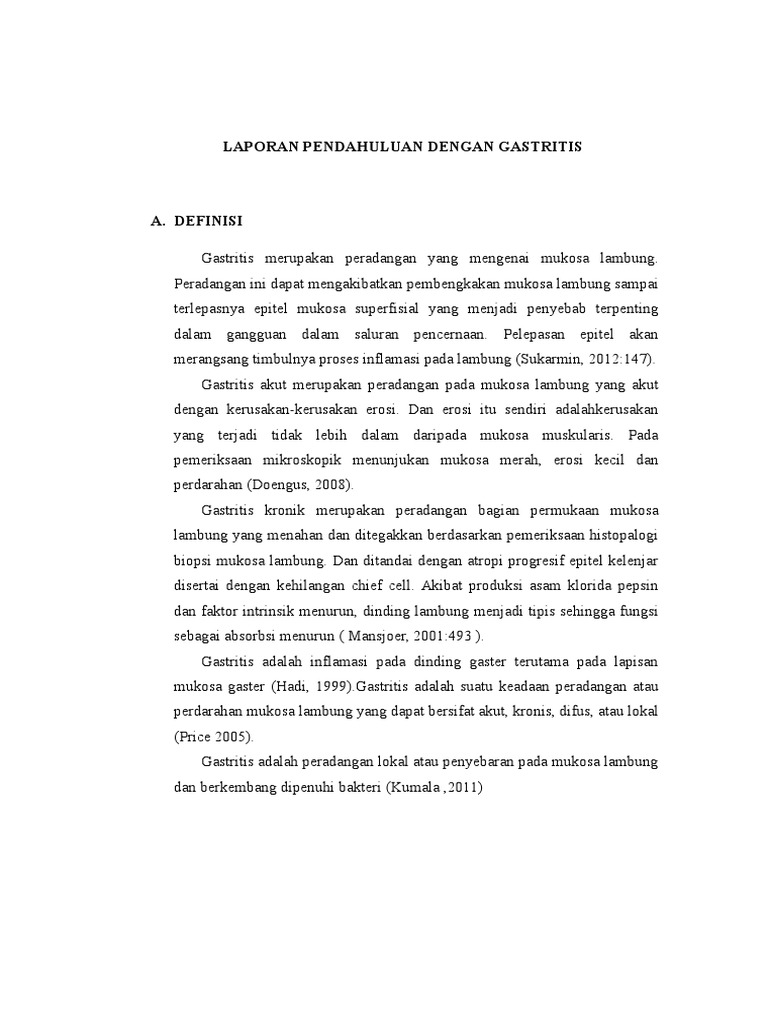 Contoh Laporan Pendahuluan Gastritis