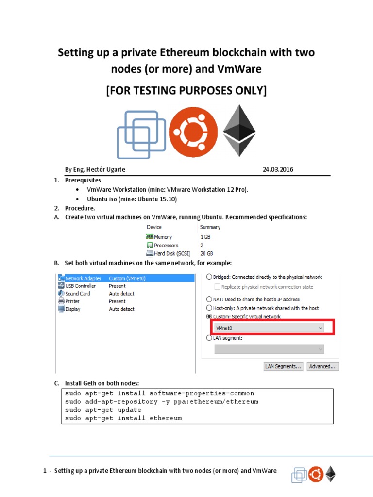 Private Ethereum Blockchain Setup Guide | PDF | Blockchain (Database) |  Node (Networking)