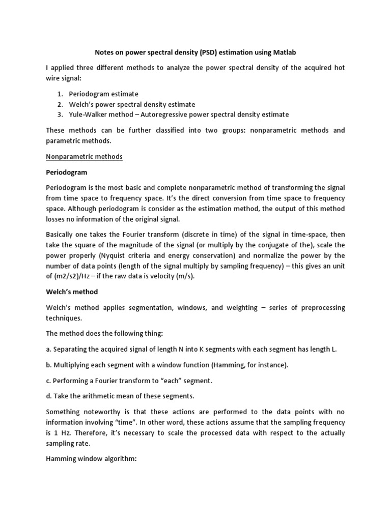 Notes On Power Spectral Density (PSD) Estimation Using Matlab | PDF ...