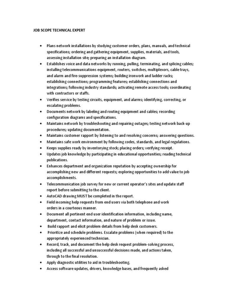 Job Scope Technical Expert PDF Help Desk Computer Network