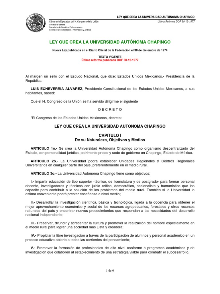 Ley de Creación de la Universidad Chapingo | PDF | Universidad | México