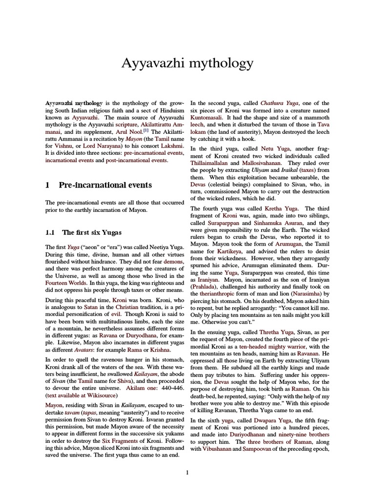 Ayyavazhi Mythology Wikip Mythology Asian Mythology