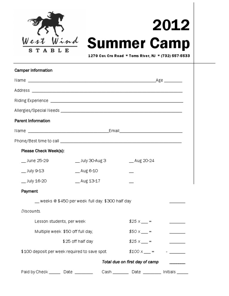 Summer Camp Registration Form | PDF