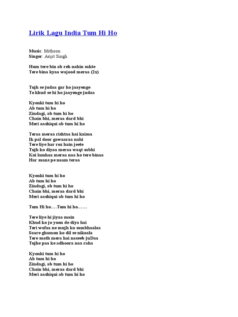 Lirik Lagu India Tum Hi Ho PDF