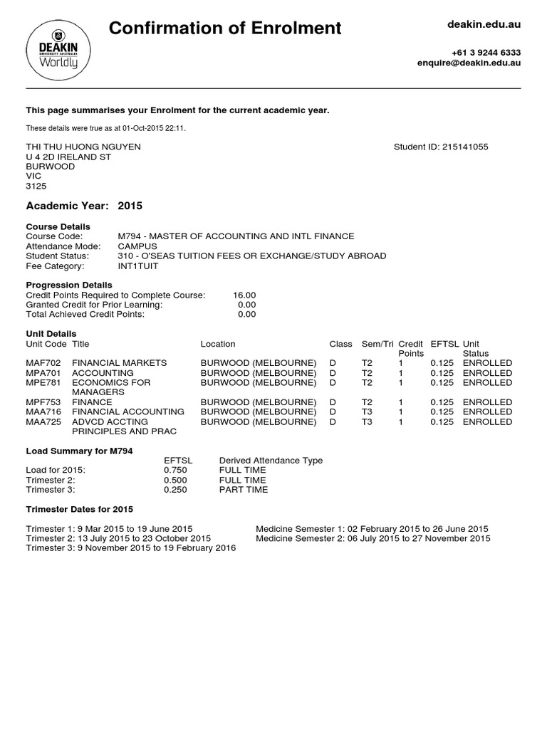 Confirmation of Enrolment Details | PDF