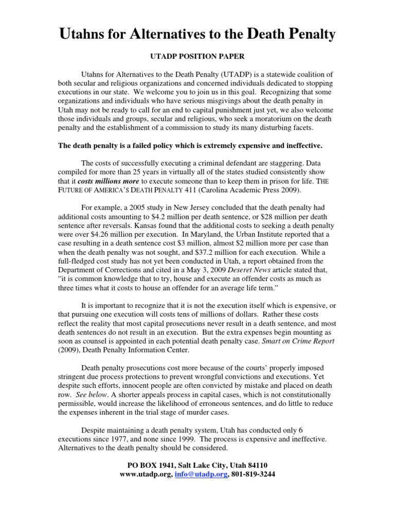 Utahns For Alternatives To The Death Penalty Position Paper PDF