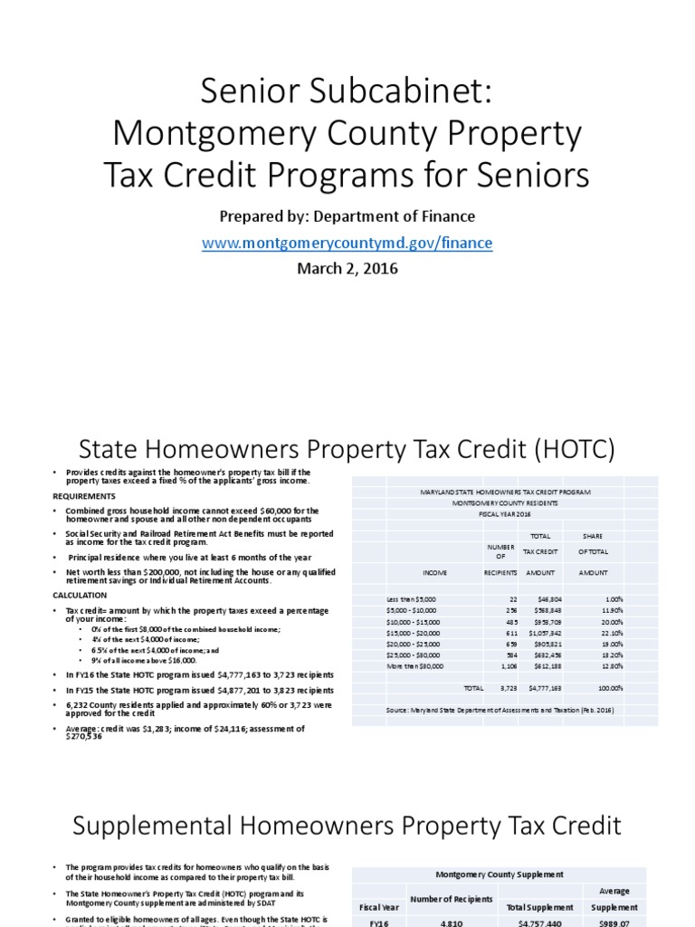 Senior Subcabinet: Montgomery County Property Tax Credit Programs For ...